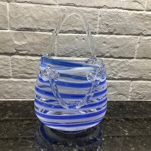 Fifth Avenue Crystal Blue & White Glass Handbag – 9" High Art Glass